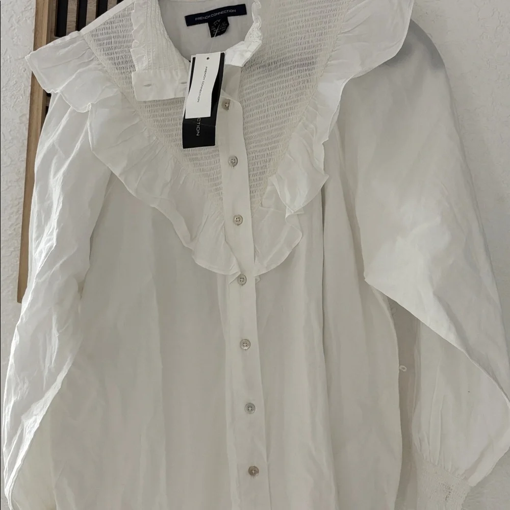 French Connection White Ruffled Blouse - Picture 5 of 8